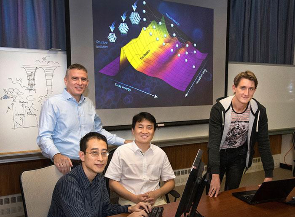 Anatoly Frenkel (standing) with co-authors (l to r) Deyu Lu, Yuewei Lin, and Janis Timoshenko. (Photo: BNL)