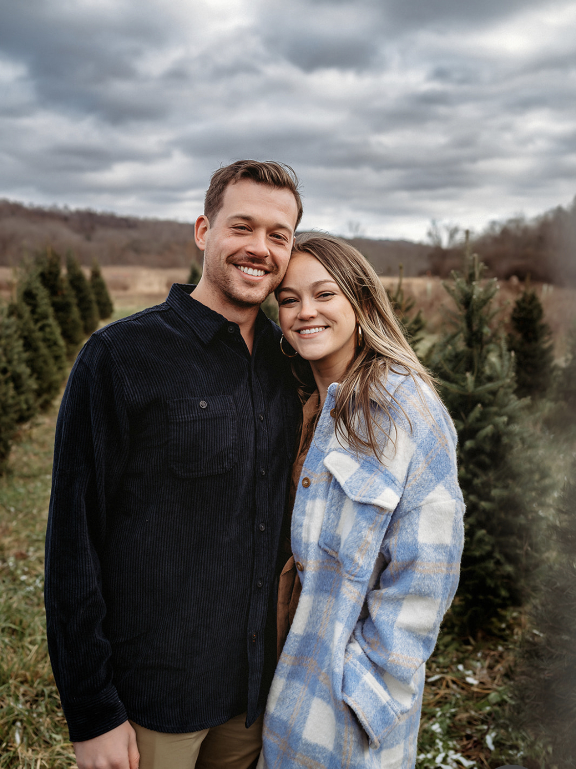 Shannon and Freddie at a Christmas tree farm